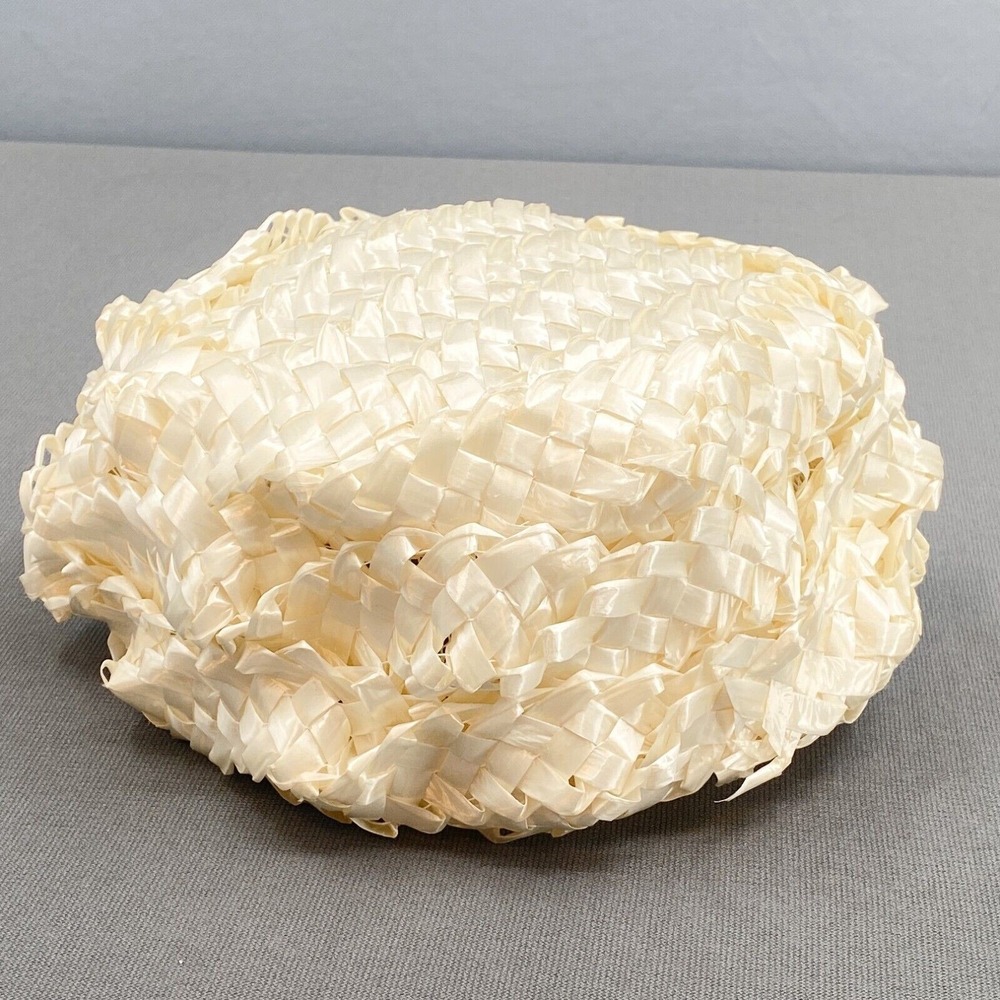 VTG Pillbox Hat Womens OS Ivory Mid Century Cellulose Straw 1950's Wedding Union